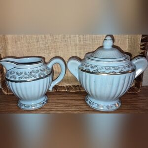 Vintage Powder Blue Cream and Sugar set with Gold Accents, Made In Japan